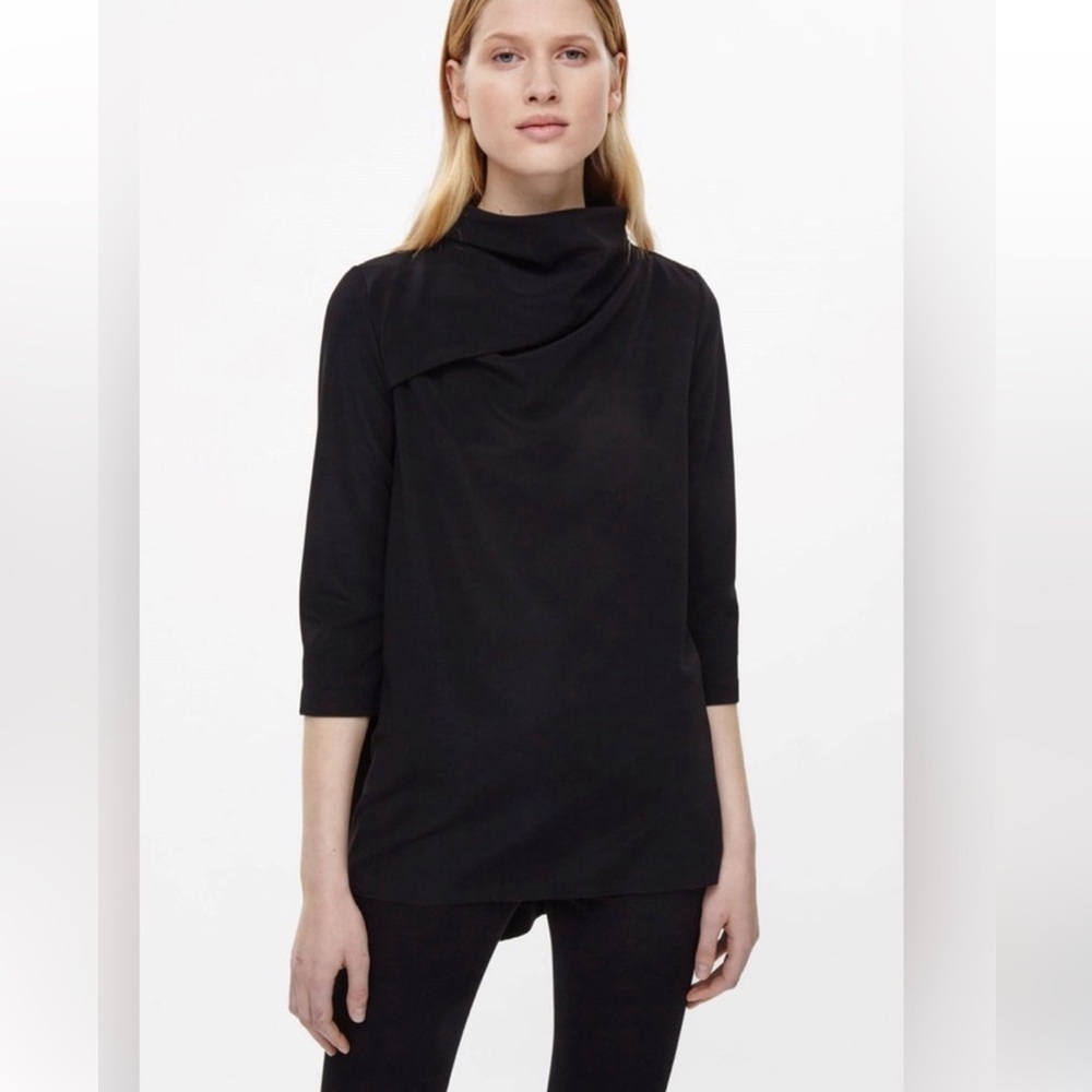 COS Black Draped Cowl Neck Top